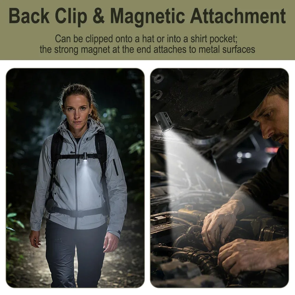 BORUiT Mini LED Chest Light Emergency Whistle 10 Modes Lighting Magnetic Clip Keychain Light Waterproof Portable Camping Light