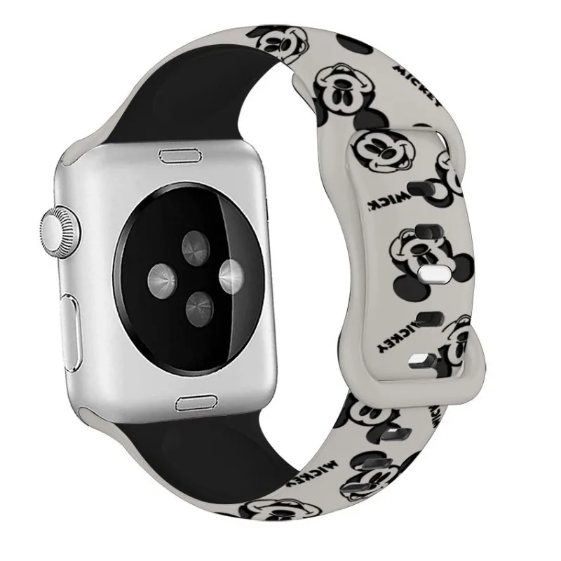 Tali Silikon Terukir Mickey Mouse Kartun Disney untuk Gelang Apple IWatch S10/1-9 Hadiah Liburan Mode Pribadi