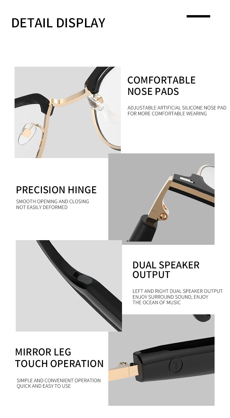 KOIPSSE Smart-Brille, schwarze Technologie, hochwertige Outdoor-Sportarten für Erwachsene, Strand, Fahren, integrierte Lautsprecher, Musik spielen, Dual-Touch-HIF – Detail 14