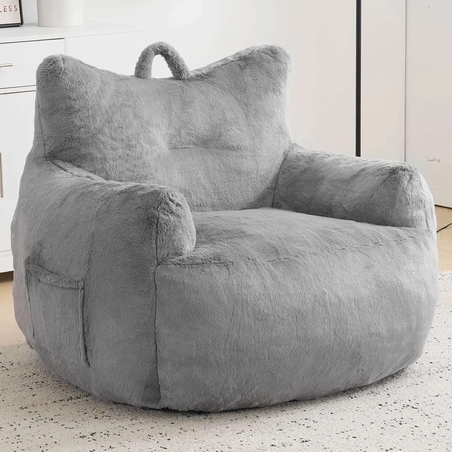 

Большое плюшевое кресло-мешок с подлокотниками и боковым карманом для гостиной и спальни, серое, на заказ