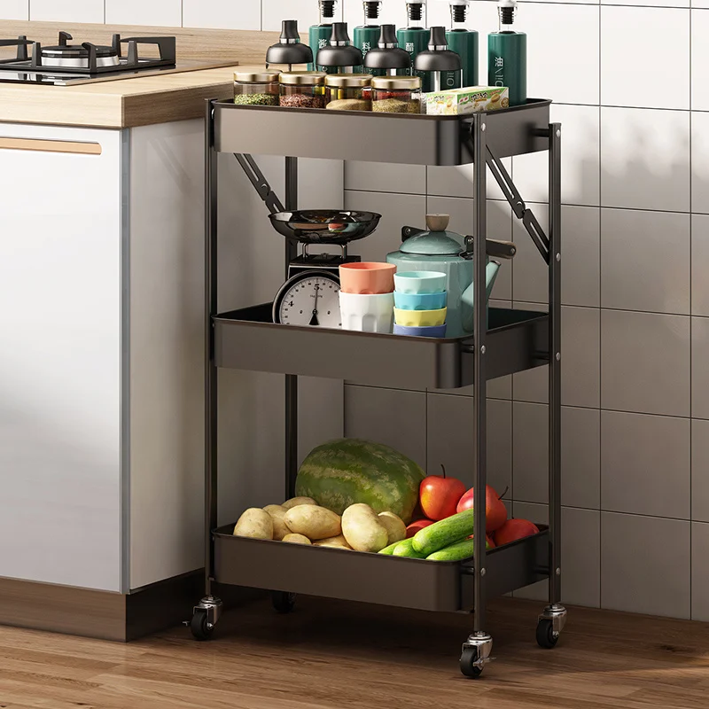 custom. [3987 People Rated] Thickened Foldable Small Cart Multi-layer Snack Storage Rack Kitchen Bathroom Mobile Floor-standing