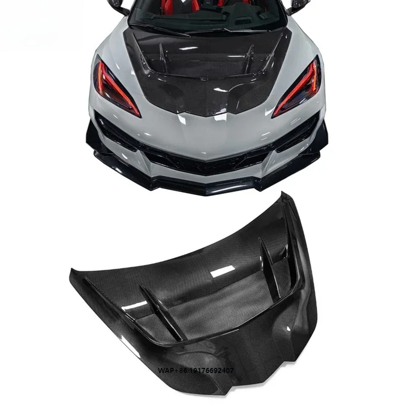 

KQX For Corvette C8 ZR1 Style Dry Carbon Fiber Hood Car Accessories Carbon Bonnet Engine Cover