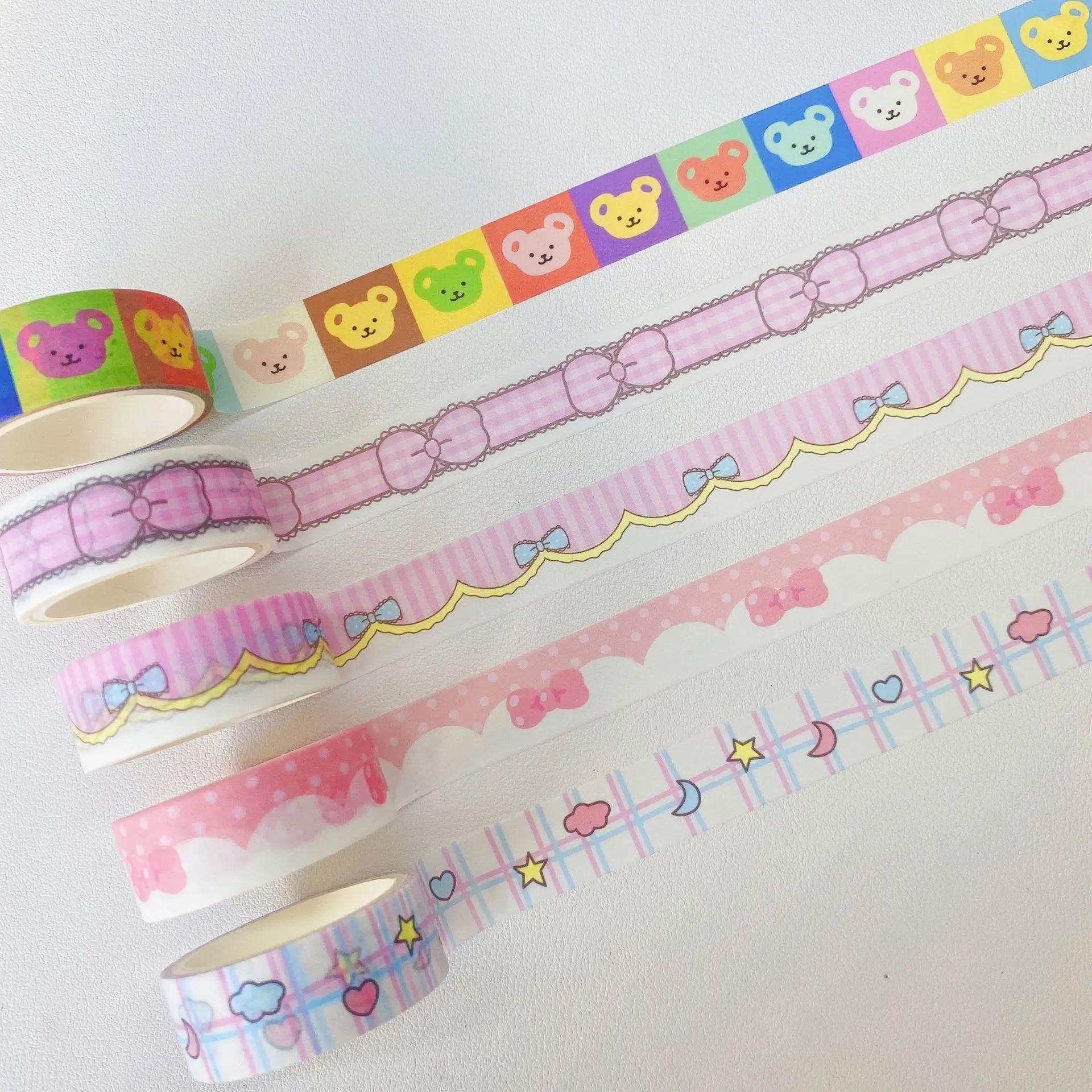 Korean ins colorful bear cute washi paper tape bow tent decoration material border landscaping tape