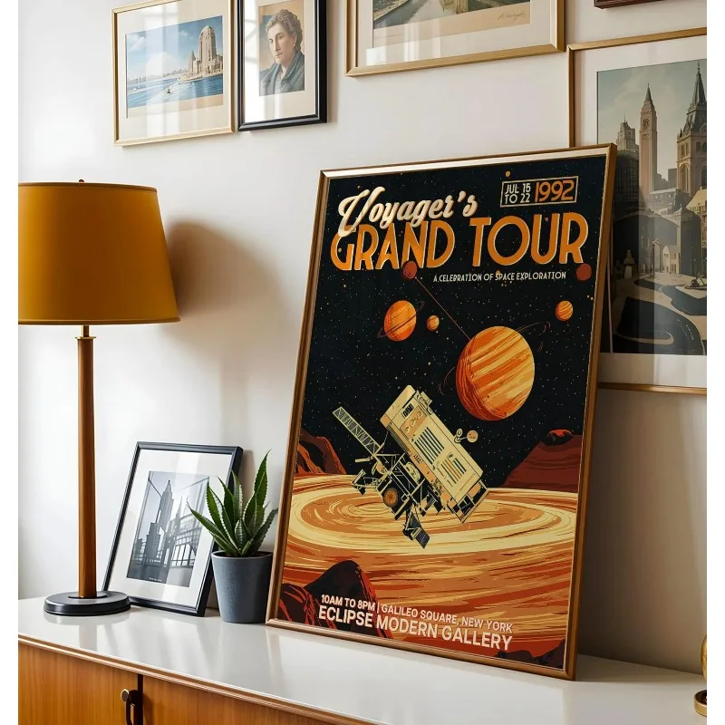 Vintage NASA Poster Retro Futuristic Space Travel Art Apollo 11 Lunar Footprint Canvas Print Mid-Century Modern SciFi Wall Decor
