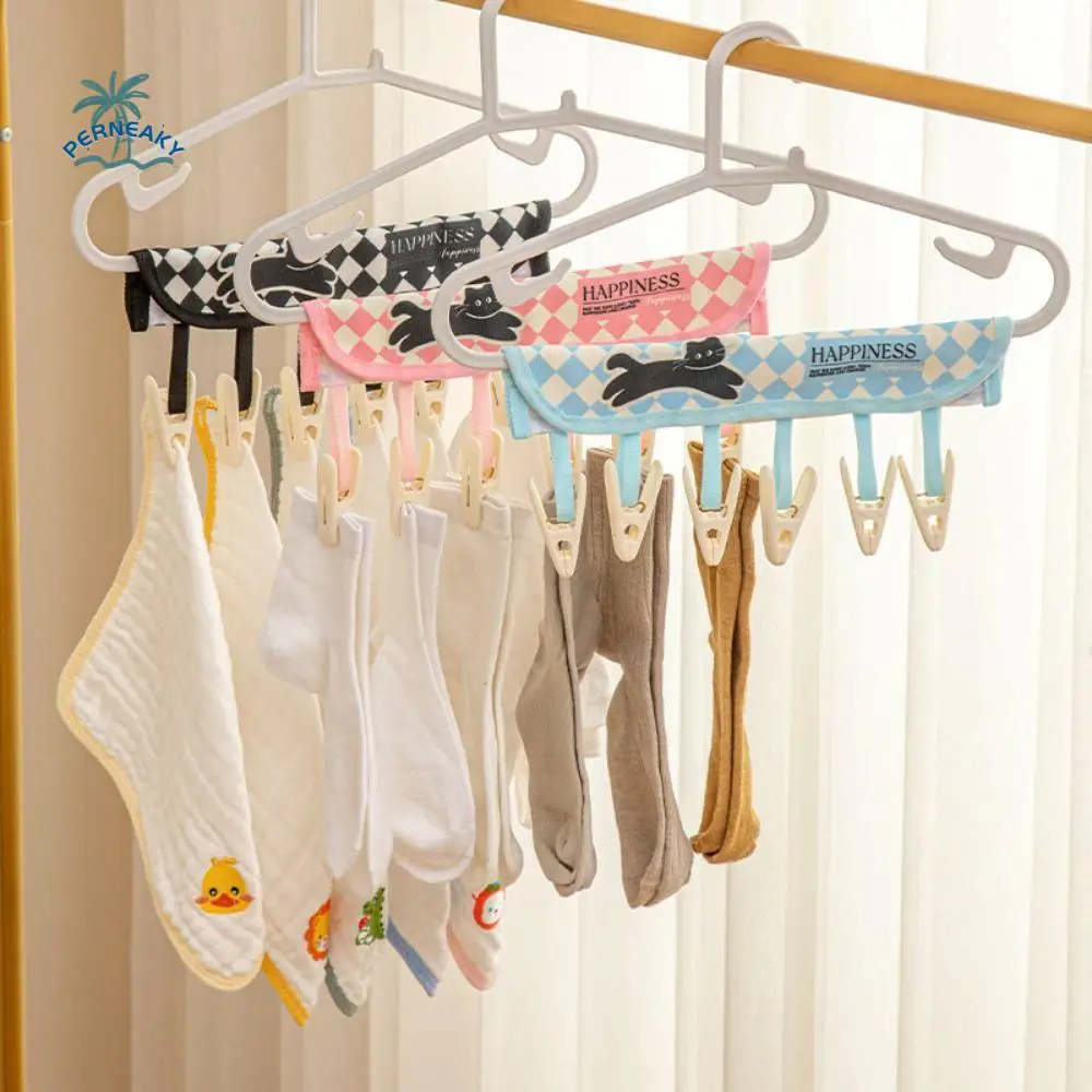

6 Clips Folding Clothes Hangers Non-slip Windproof Travel Clothes Clips Space Saving Easy To Use Portable Clothes Drying Rack