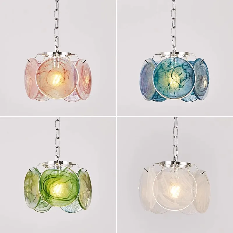 

French colored glass bedroom, dining room, bedroom hallway, small pendant light, simple chrome pendant light