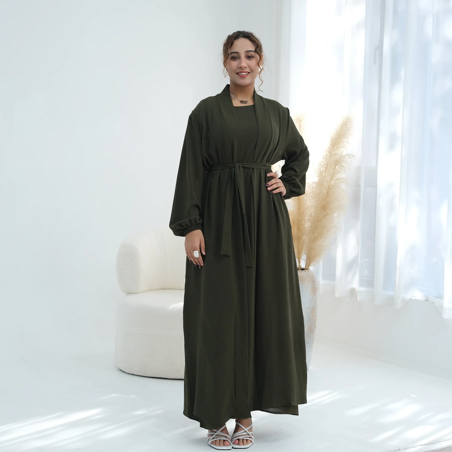 Eid Djellaba Abaya Set Offenes Abaya Innenlanges Kleid Islamische Kleidung Muslimische Frauen Kleider Türkischer Kaftan Ramadan Musulmane Outfit