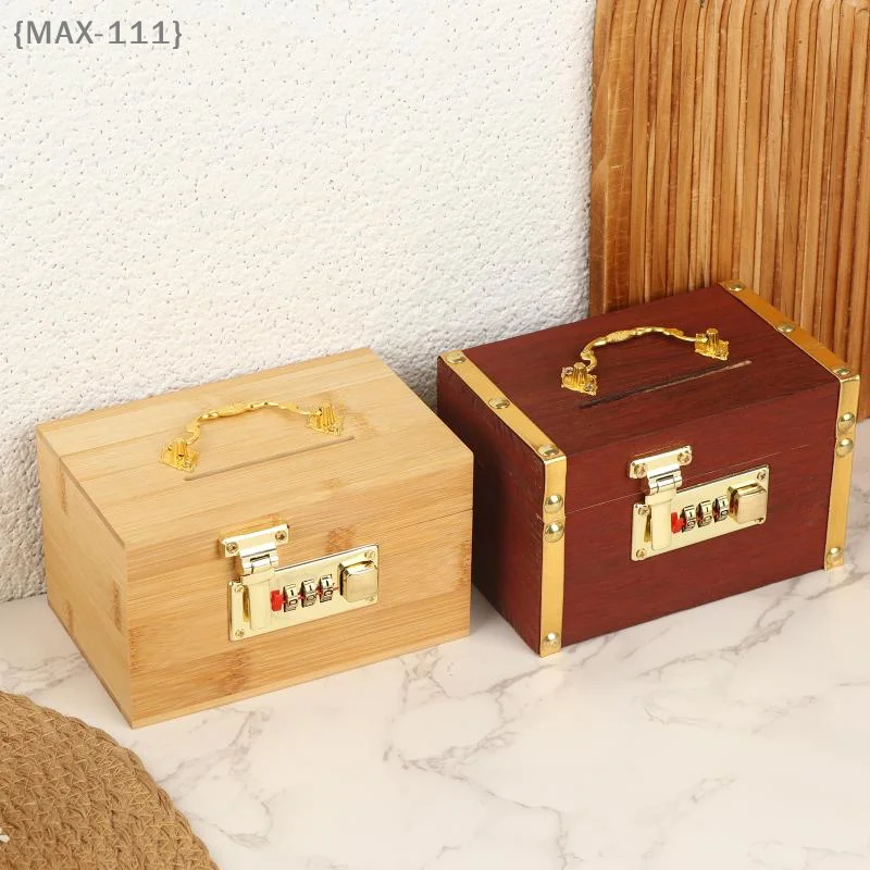【MAX-111】Wooden Combination Lock Piggy Bank Safe Box - Adult Treasure Savings Storage Decorative Secure Anti-Theft Gadget【W1】