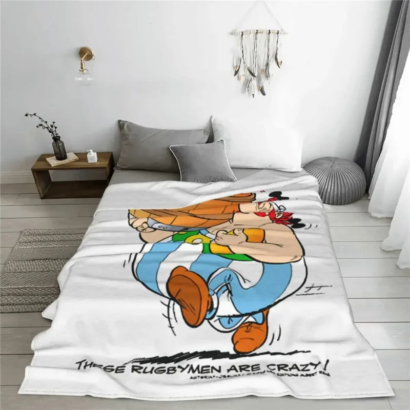 Funny Asterix And Obelix Flannel Throw Anime Cartoon Blankets for Sofa Bedroom Warm Bed Rug