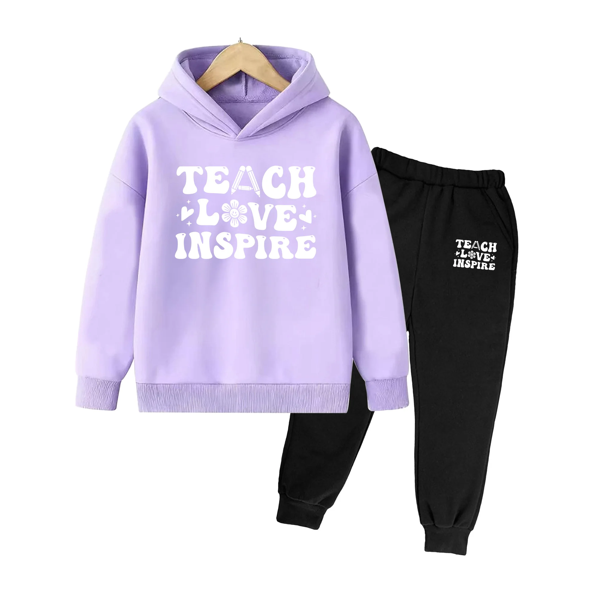Kids Hoodie and Sweatpants Set, Cartoon Print 2-Piece Tracksuit, Casual Sportswear for Boys Girls Daily Wear