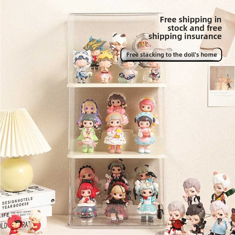 

Standing brand display cabinet Transparent cream wind dustproof waterproof figure display cabinet POP MART figure display box