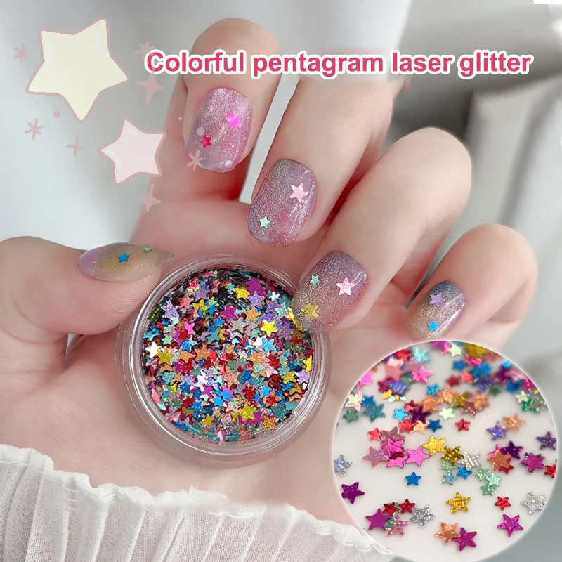 1 caja de lentejuelas brillantes para decoración de uñas, copos de lentejuelas con forma de estrella mixta, accesorios de decoración 3D