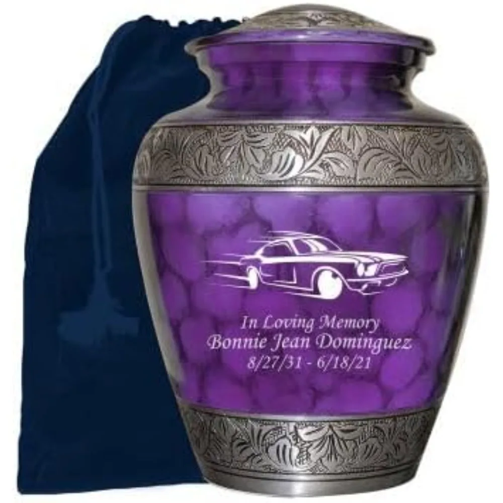 جرة حرق السيارات الكلاسيكية للرماد البشري بألوان وأنماط مختلفة، جرة جنازة مخصصة مع حقيبة مخملية - تريبو الأم السوداء #4