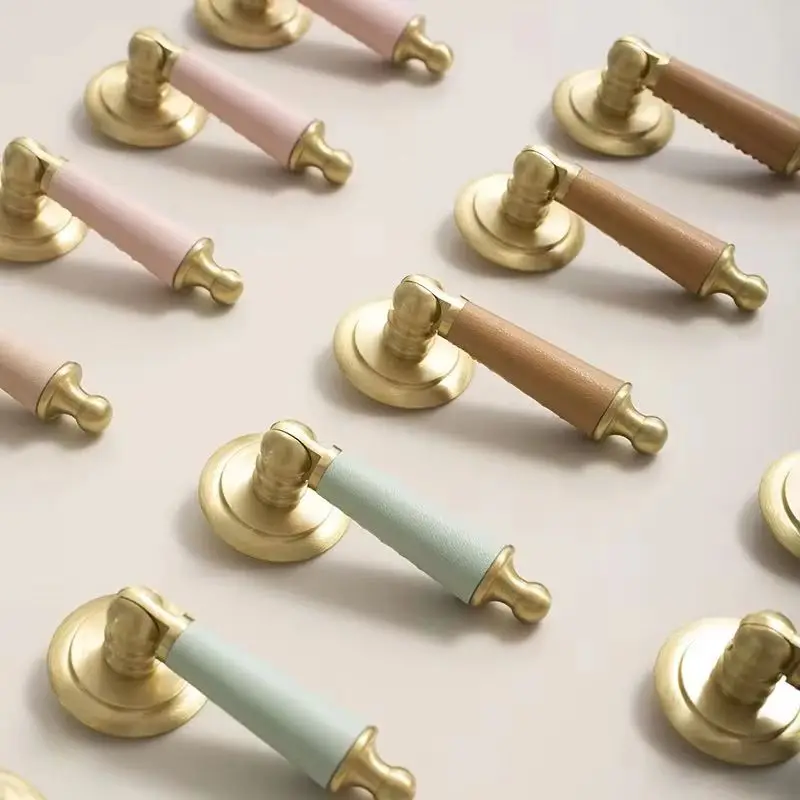 4PCS Brass+Cow Leather Furniture Pendant Pulls Handles Drawer Pulls Cupboard Wardrobe Dresser Kitchen Shoe TV Wine Cabinet Pulls