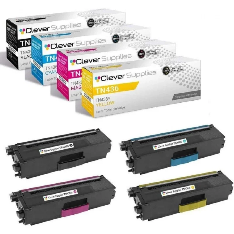 Compatible Toner Cartridge Replacement Brother TN436 TN-436 TN436BK TN436C TN436M TN436Y, Cyan, Magenta, Yellow, Black, 4 Pa