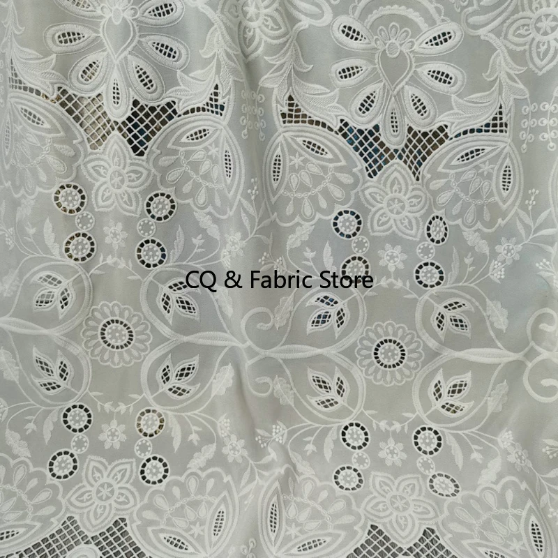 130cm Wide Off White 3D Flower Embroiderey Chiffon Fabric DIY Dress/Clothes/ Table Cloth/Curtain Material Designer Fabric
