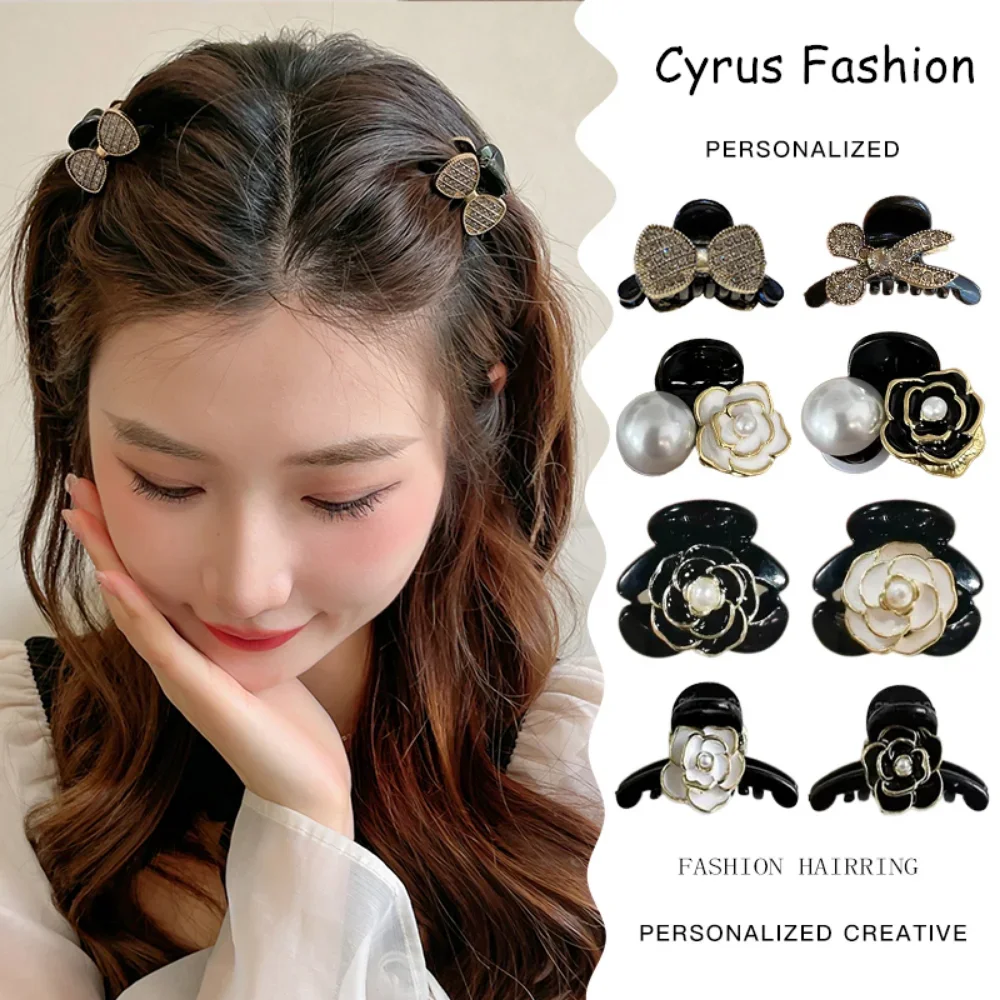 

Korean Exquisite Small Pearl Rhinestone Camellia Hairpin Girls High Sense Floral Bangs Clip Hair Accessories for Women Headdress