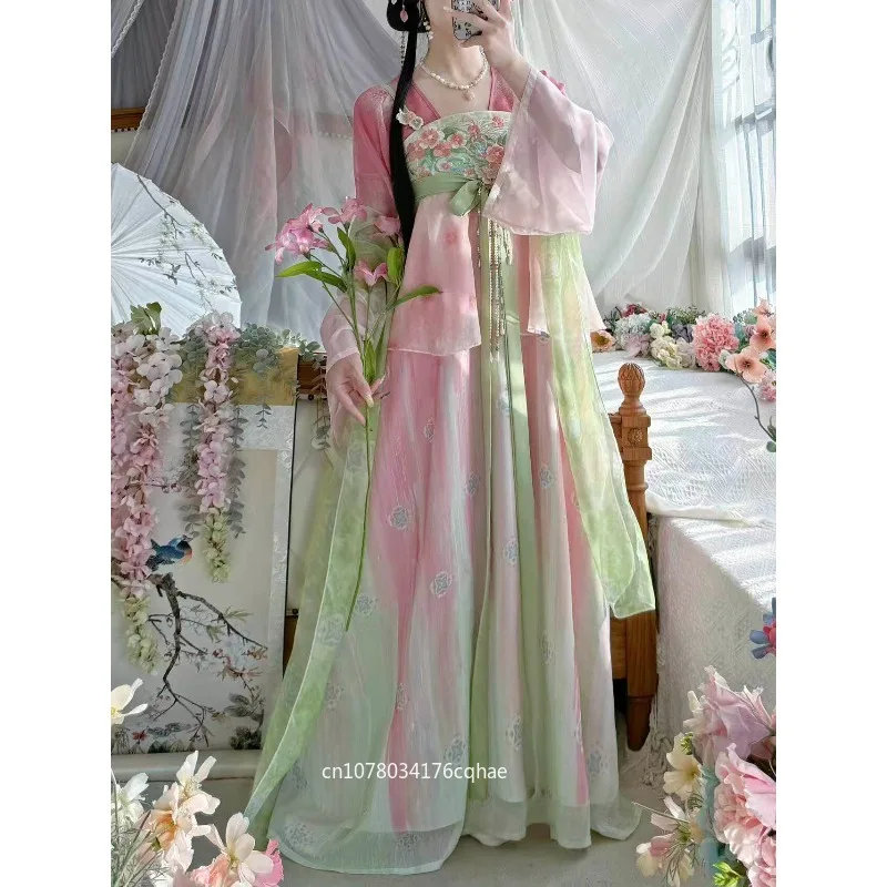 

Women Tang Style Hanfu Embroidered Chest-high Slip Dress Traditional Chinese Daily Casual Hanfu Suit Spring Outfit