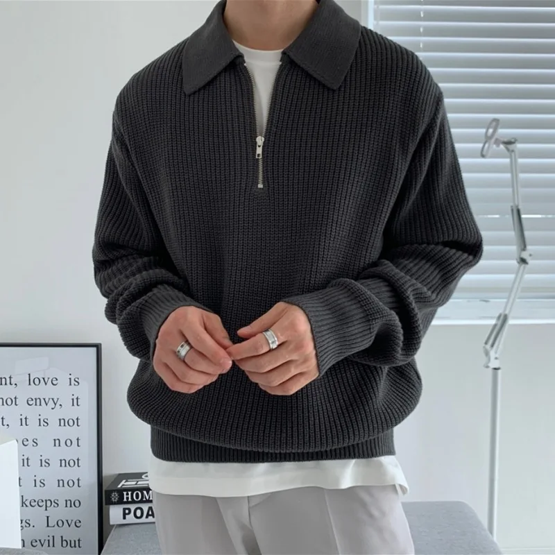 

Sweater Men's Winter Thickened Loose Zip Knit Autumn Winter Polo neck sweater men's winter loose knit shirtVintage Coat 2023