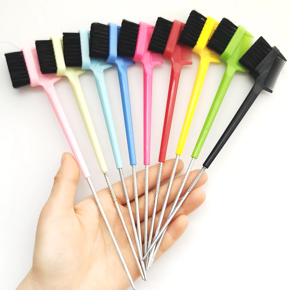 10Pc 3-in-1 Double-Ended Steel Eyebrow Brush Hair Comb Eyebrow Brush Highlights Needle Tail Cleaning Brush Steel Eyebrow Comb