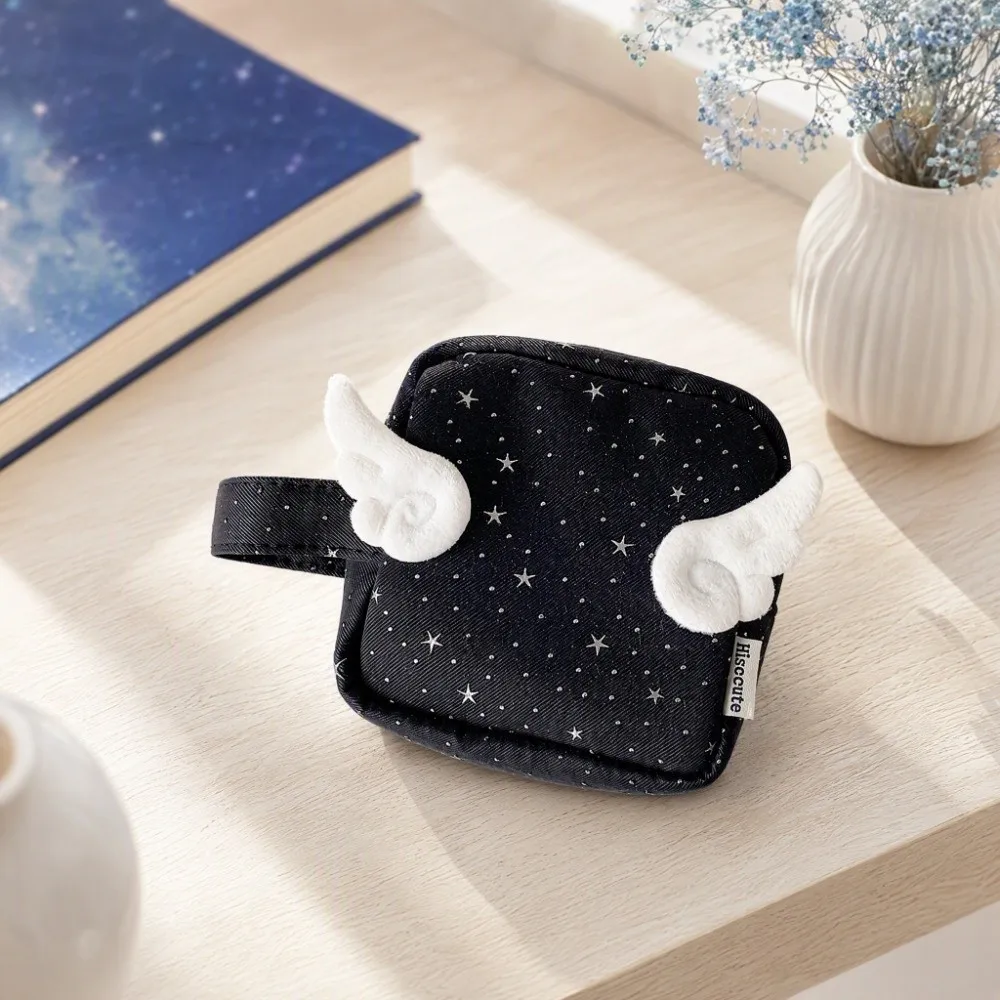 Y2K Print Wings Star Dots Storage Bag Desktop Storage Polka Dot Data Cable Digital Bag Large Capacity Mini Storage Pouch