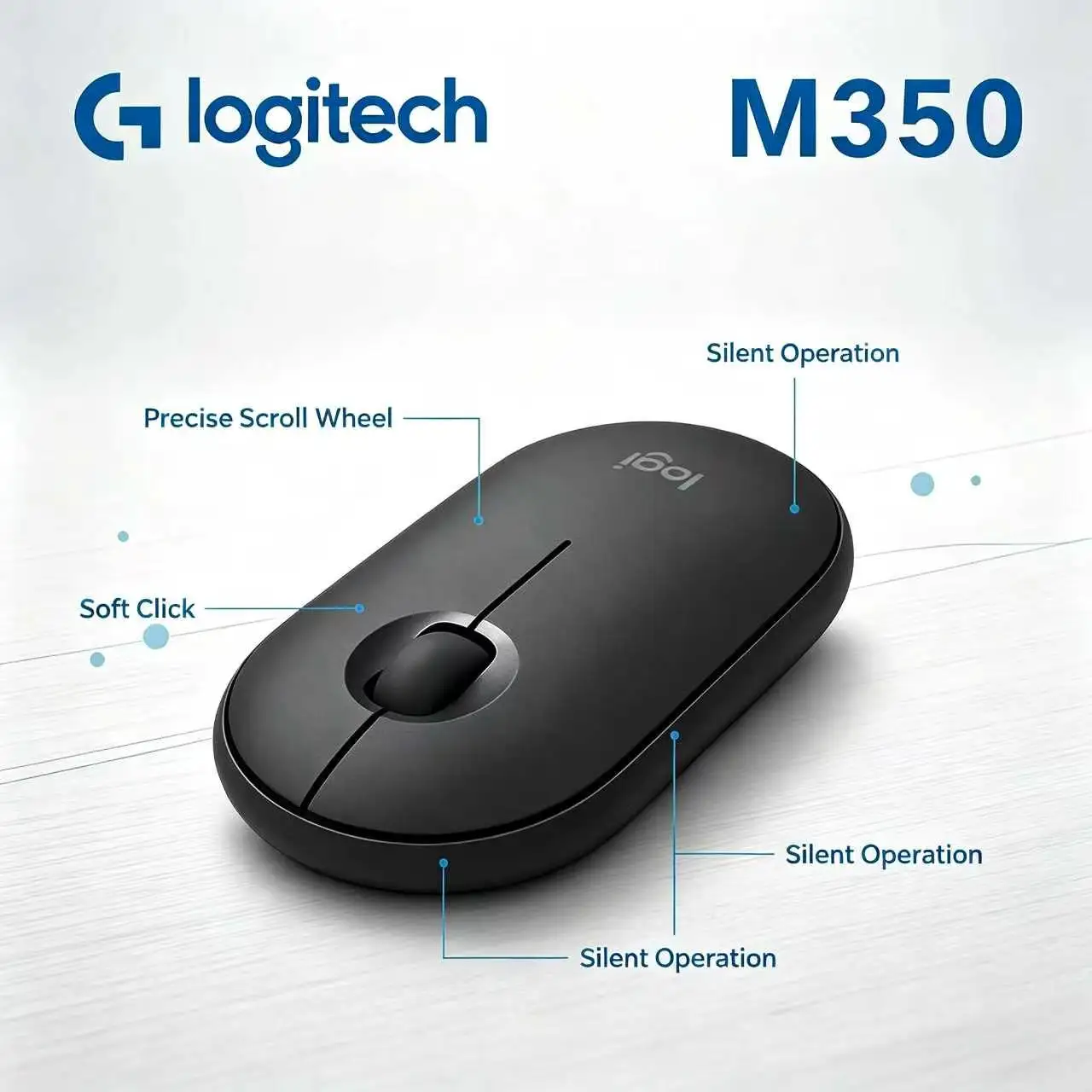 Logitech Pebble M350 Wireless Mouse 10 Meter Wireless Range Silent Scroll For Desktop Macbook