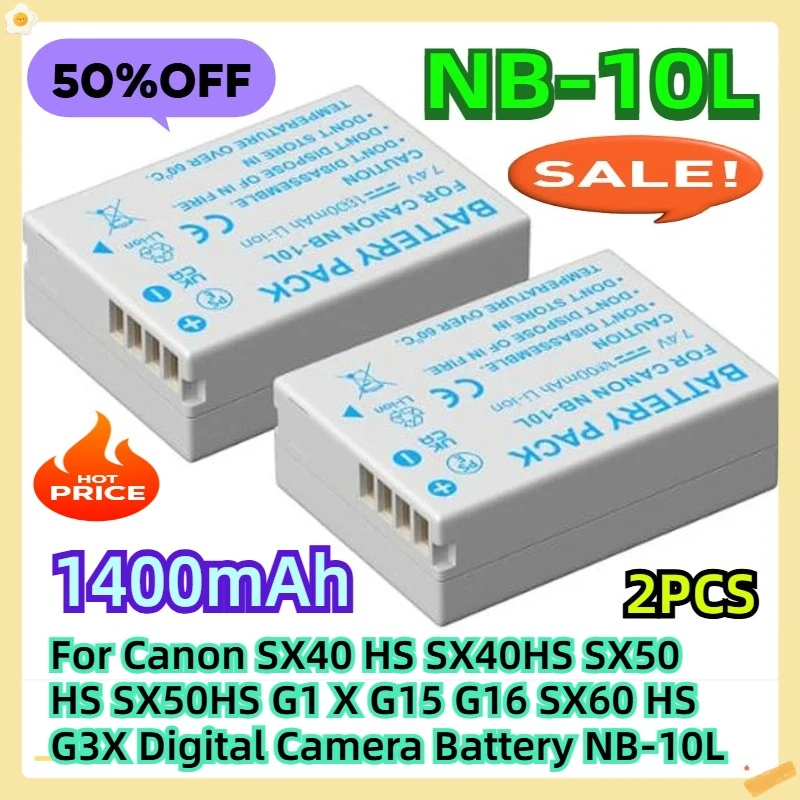 

For Canon SX40 HS SX40HS SX50 HS SX50HS G1 X G15 G16 SX60 HS G3X 1400mAh Digital Camera Battery NB-10L 2pcs