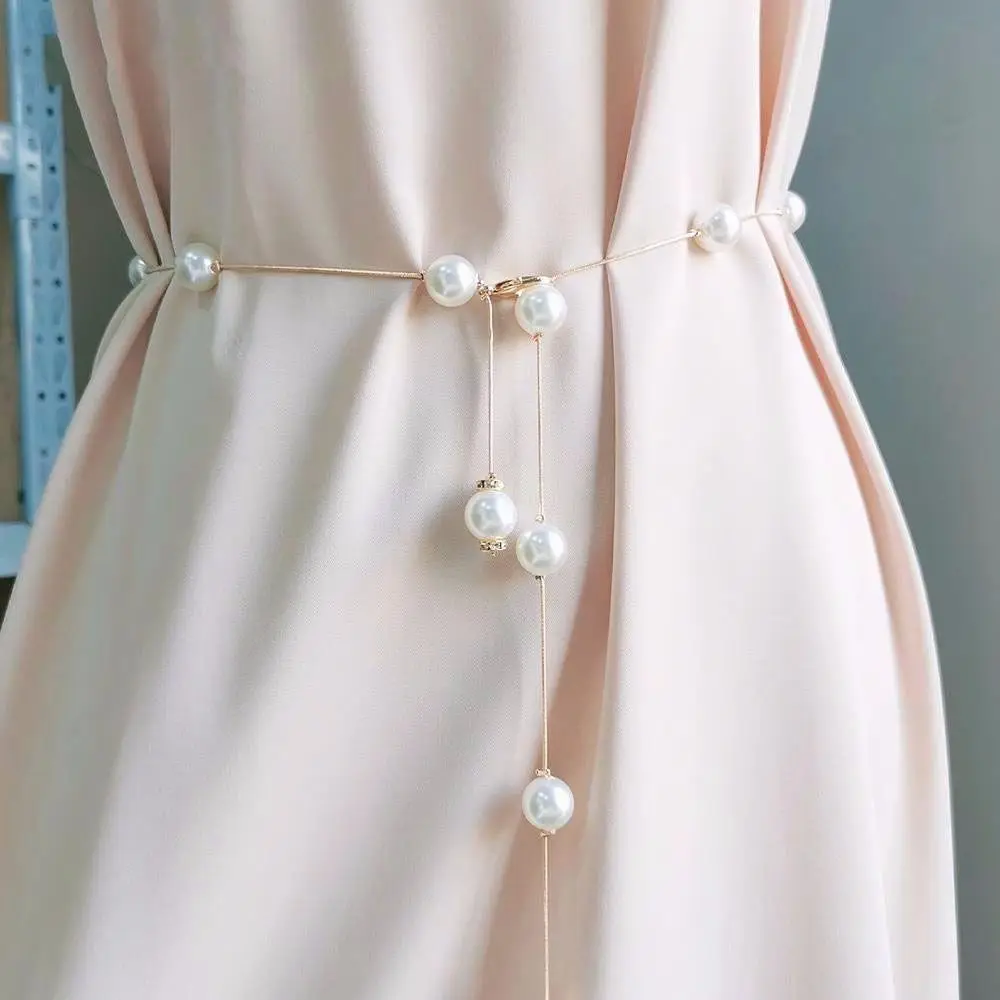 

Dress Waist Chain Women's Elegant Pearl Belt Adjustable Pearl Dress Skinny Waistband Skirt Pearl Waist Chain