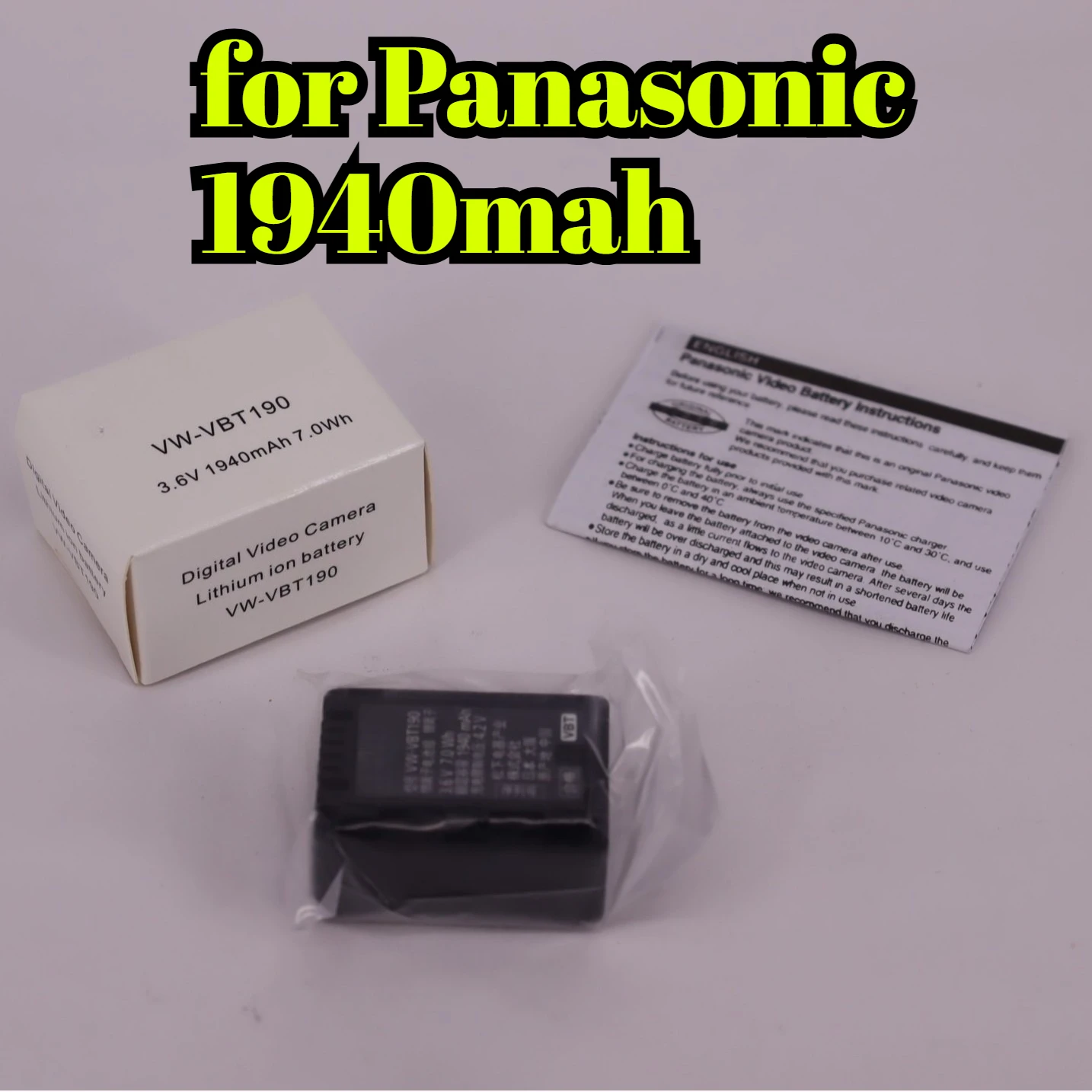 Batería VW-VBT190 de alta capacidad de 1940mAh para videocámara Panasonic HC-V180 VX980 VX1: tiempo de grabación completo decodificado y largo