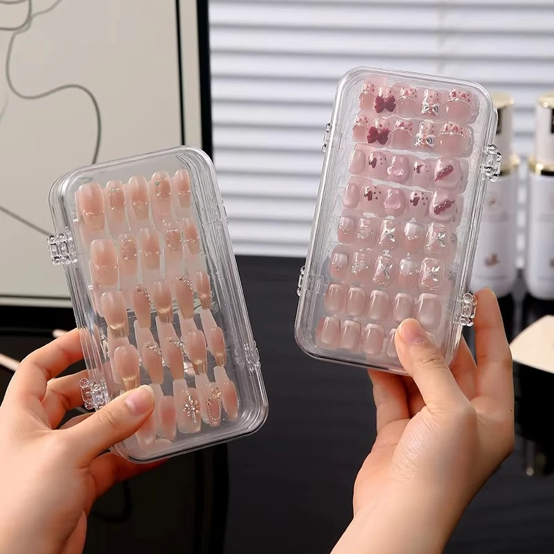 3-Fold Press On Nails Storage Box Clear PET Nail Organizer Case with Fixing Strips Holder Dustproof Jewelry Storage Container - view 4