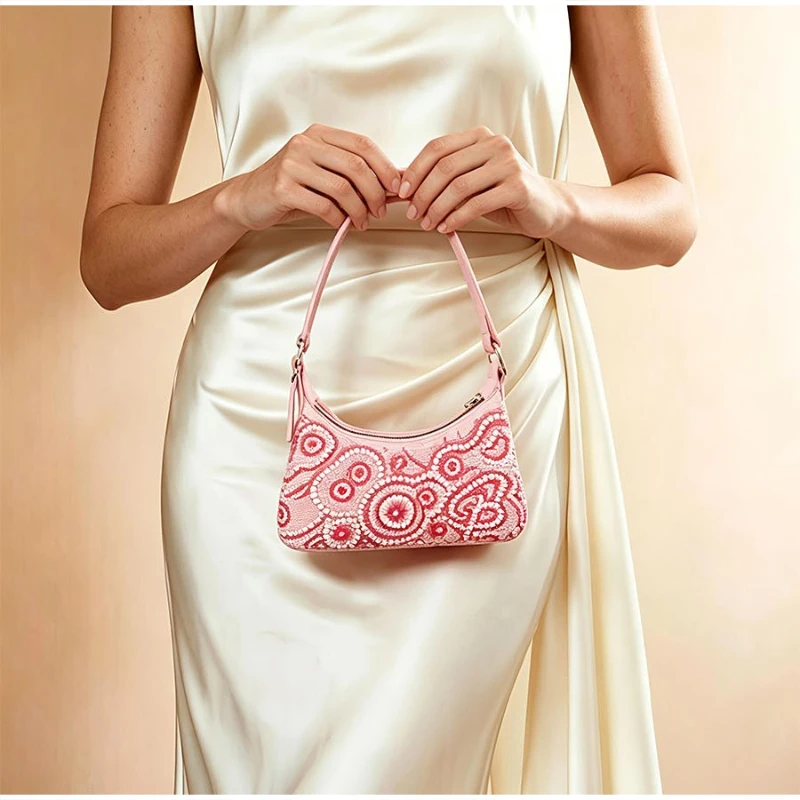Luxuriöse Perlenverzierte Handgefertigte Stofftasche mit Blumenmuster, Vintage-Handtasche, Elegante Leichte Abendtasche für Damen – Detail 13