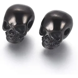 2pcs Skeleton Heads Beads Stainless Steel Beads Gunmetal Spacers Beads for Bracelet Necklace Jewelry Making 11x8x10mm Hole 2.5mm