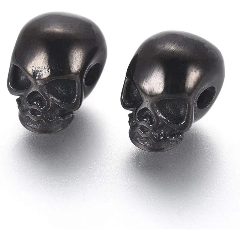 2pcs Skeleton Heads Beads Stainless Steel Beads Gunmetal Spacers Beads for Bracelet Necklace Jewelry Making 11x8x10mm Hole 2.5mm
