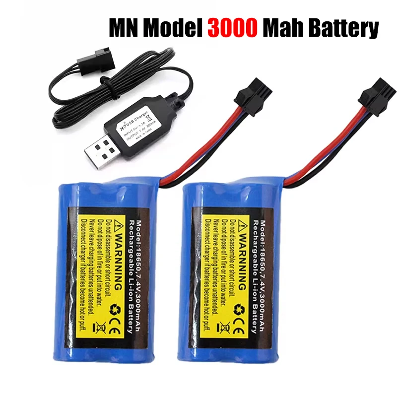 For MN82, MN82S, MN99S, MN168, MN128, MN78 RC Accessories Battery USB Charger 3000mAh 7.4V Large-Capacity Lithium Battery Parts