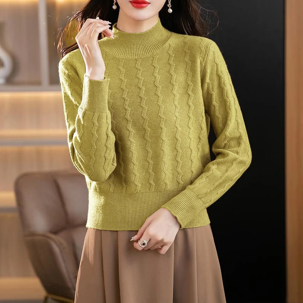 Sweter S-2XL musim dingin, atasan Sweater Pullover wanita lengan panjang kerah setengah tinggi rajut kasual Turtleneck tebal, Sweater musim gugur musim dingin