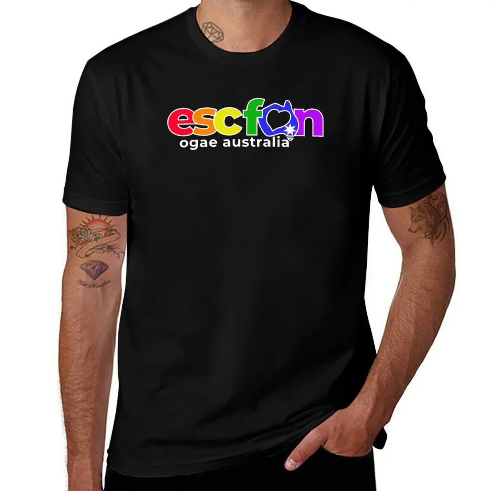

ESCFAN -OGAE Australia Logo (Pride, White) T-Shirt black cotton t-shirt plain for man package man t shirts cotton T-Shirt
