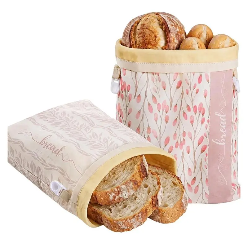 ABKP-Reusable XL 2 Pack Cotton Bread Bags Beeswax Lining For Homemade Sourdough, Secure Lock Closure