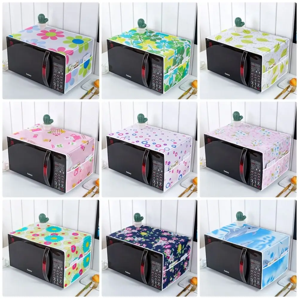 Microwave Dust Cover Cartoon Tree Leaf Printed Microwave Top Dust Cover Cloth with Storage Pocket Waterproof Oven Cover