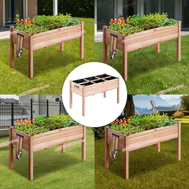 Wooden Raised Garden Bed Planter Box Elevated/Floor w/Whole Kit and Drainage