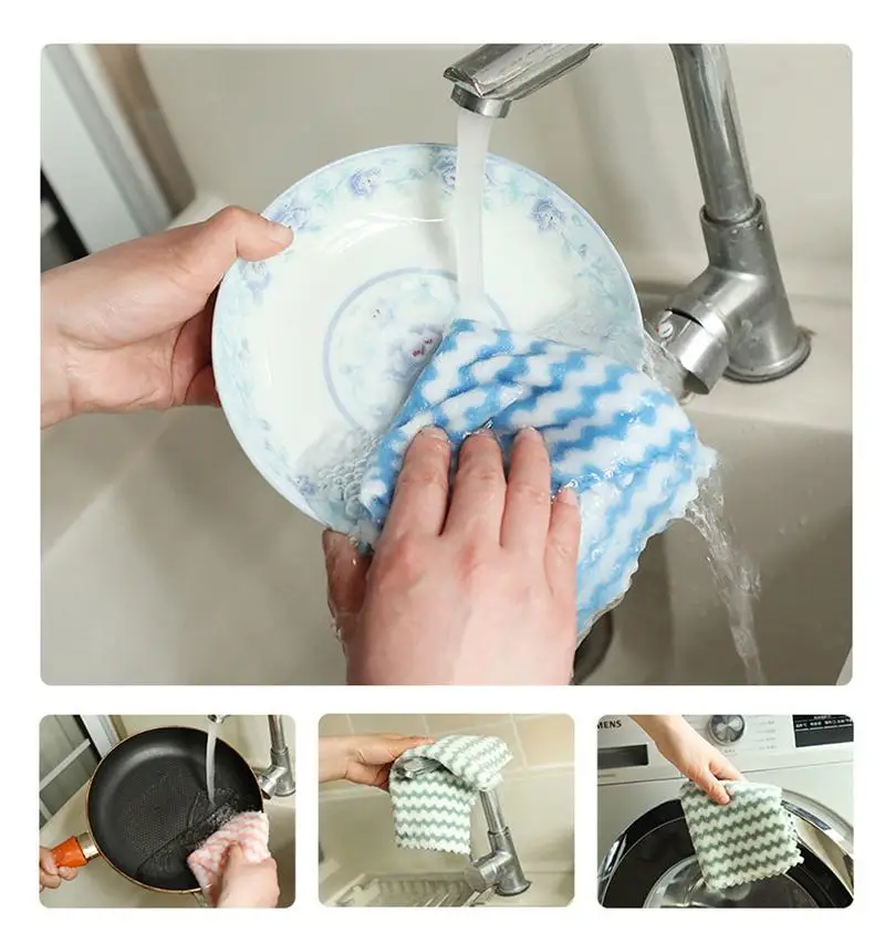 

Microfiber Cleaning Cloth Velvet Thickened Dishcloths High Absorbent Scouring Kitchen Washing Dish Rags Household Wipe Towels