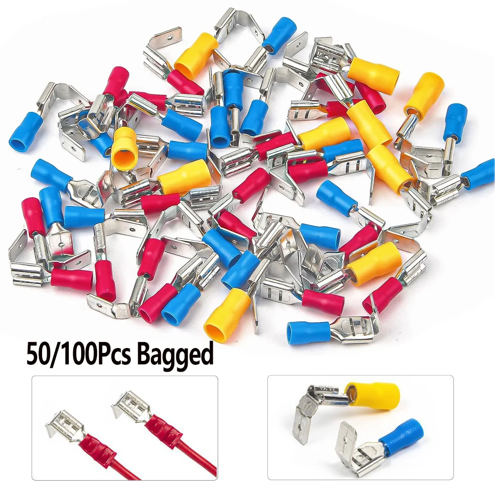 

50/100 шт. обратный разъем с обратной задней частью в сумке, красный, желтый, синий, изолированный конец, плечевой задний разъем, пружинный разъем