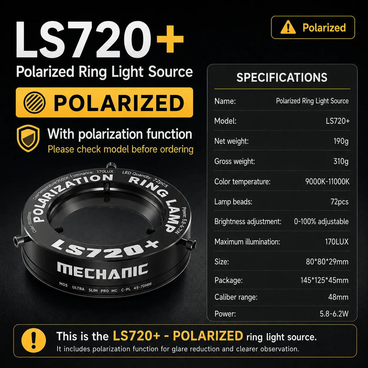 【MECHANICHT】 LS720+ LS360 Microscoop Ringlicht Gepolariseerde ringlamp Elimineert reflectie voor soldeerreparatie Stereomicroscopen