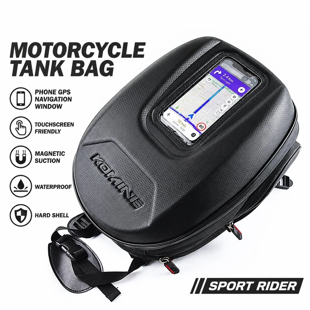Magnetic Motorcycle Tank Bag Hard Shell Large Capacity Touch Screen Phone Pouch With Rain Cover for Motorbike Riding Touring
