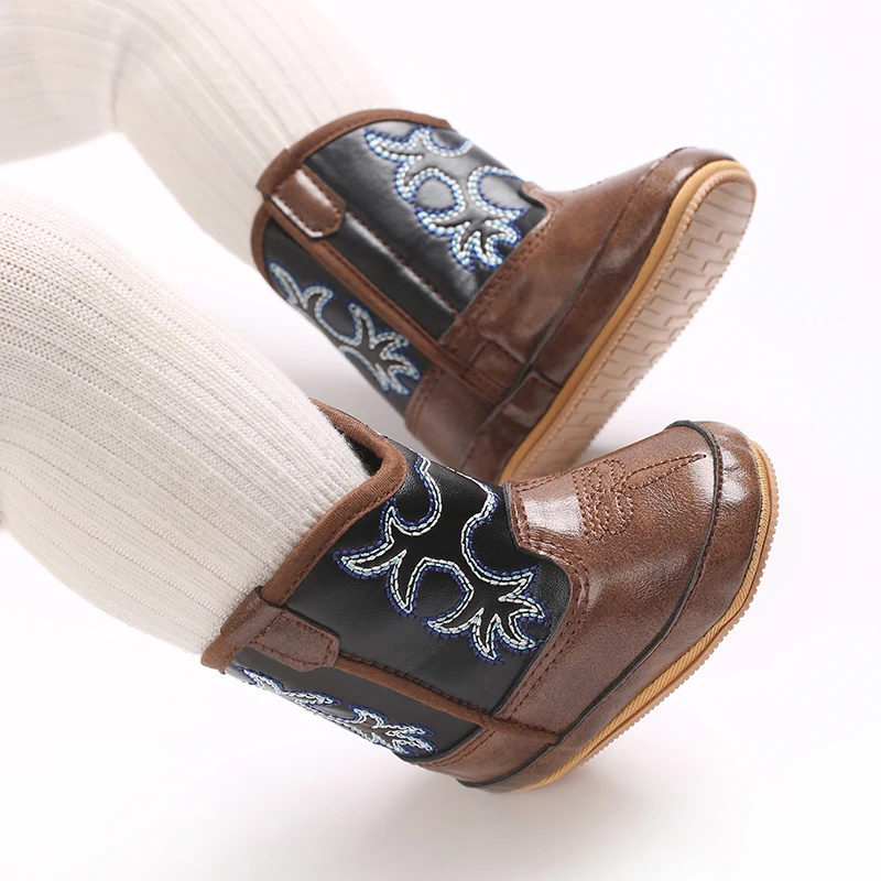 2025 New 0-12 Months Baby Boots Cowboy Boots High Top PU Leather Boots Embroidered Baby Boots