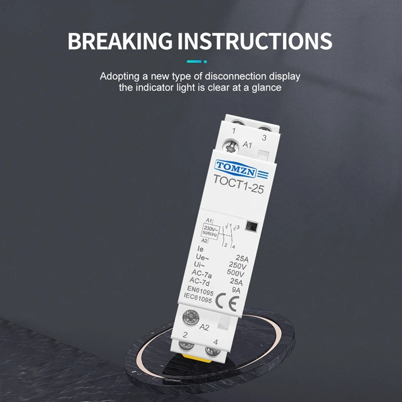 TOMZN TOCT1-25 2P 25A 220V/230V 50/60HZ Din Rail Household Ac Modular Contactor 25A 2NO AC Contactor