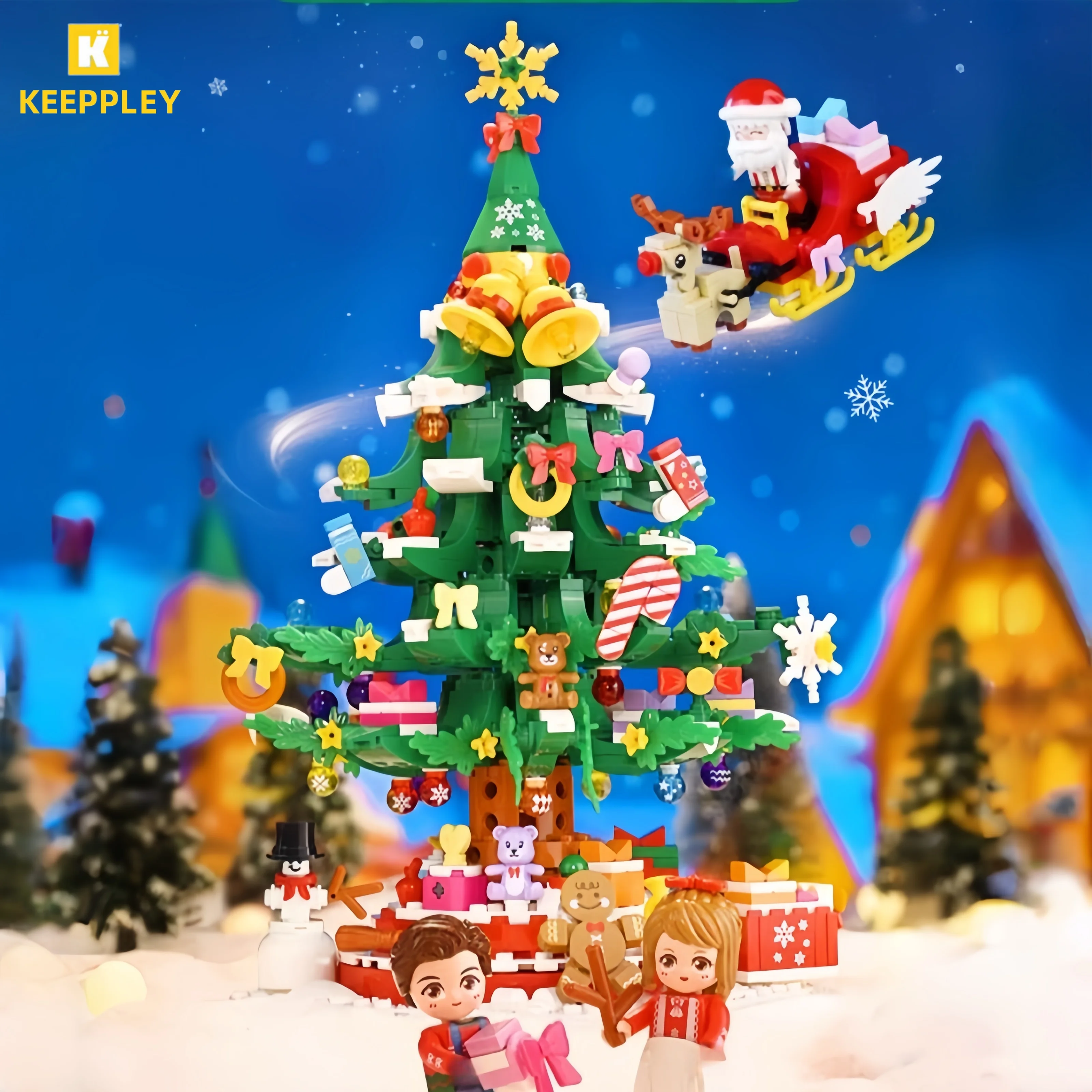 

Keeppley Рождественская елка Украшение Подарочная коробка с строительными блоками Пряничный человечек Сращивание игрушки Модель снеговика Рождественский подарок