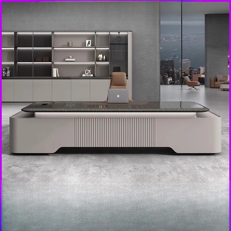 Glossy lacquer, solid wood veneer, boss table, chairman's, president's office, boss table and chair combination, manager's desk