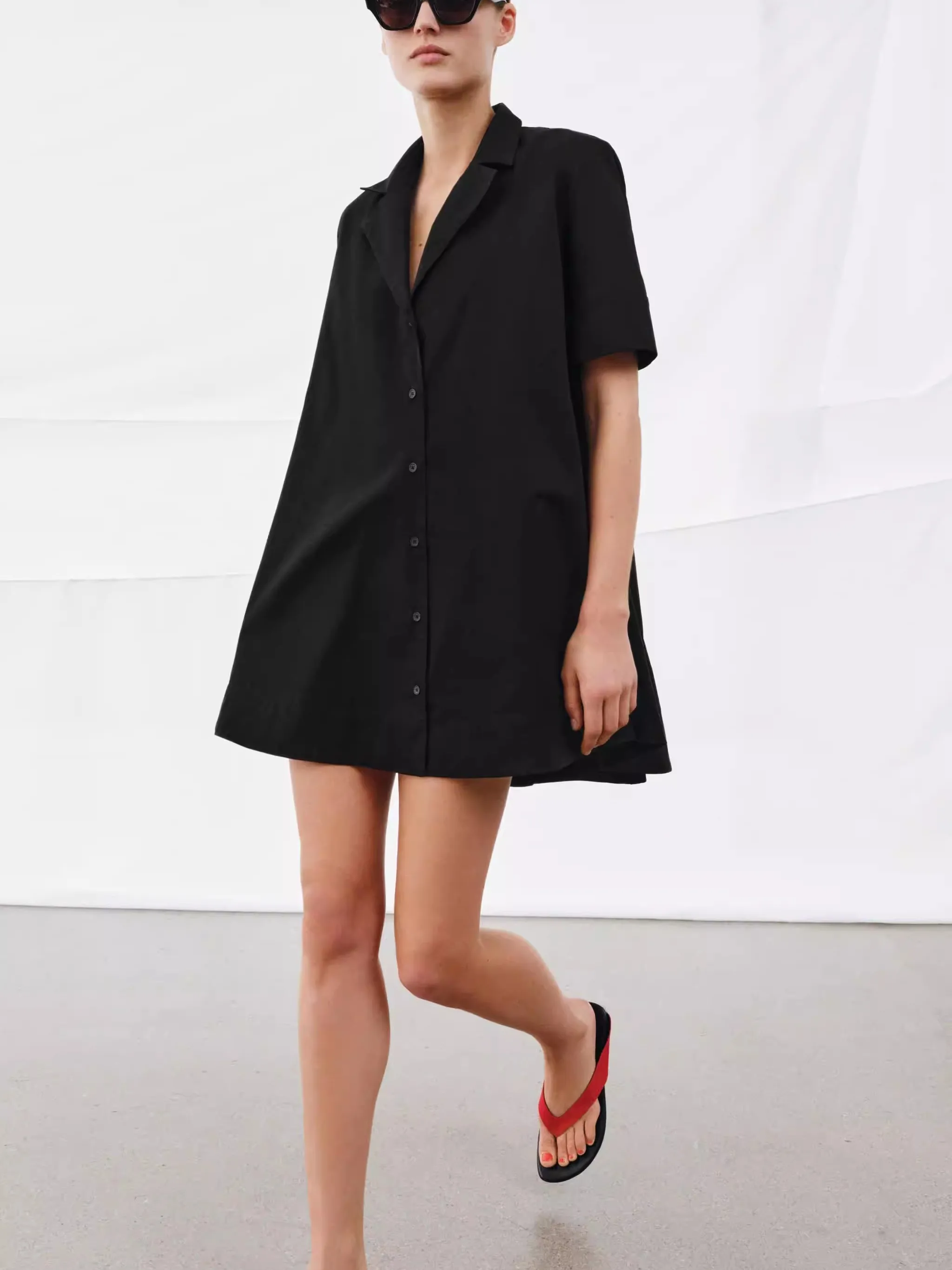 Summer New Arrival Women's Short Sleeve Turn-down Collar Shantung Dress Lazy Style 2106588 800 Casual Elegant Fashionable