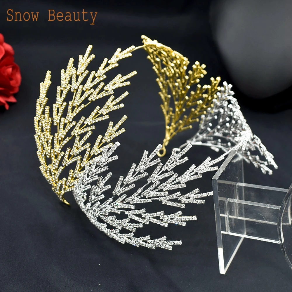 A271 Elegant Bridal Headdress Green Wedding Headband Women Tiara Hair Accessories Queen Diadem Headpiece Party Banquet Headwear