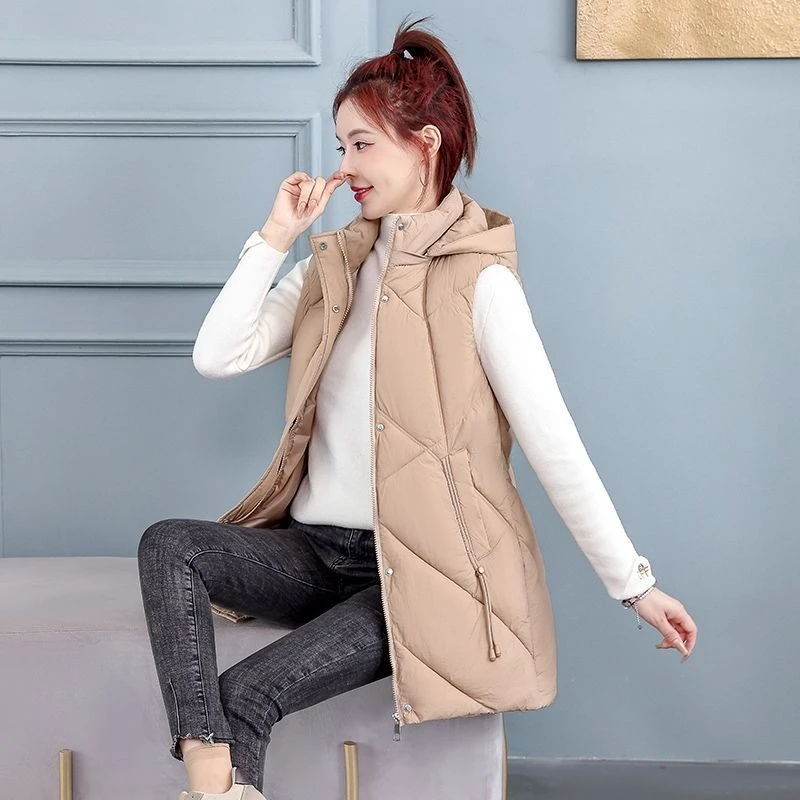 

Womens Longline Fitted Vest Slimming Winter Knit Cardigan with Standing Collar Office Ready Mid Length Layering Piece